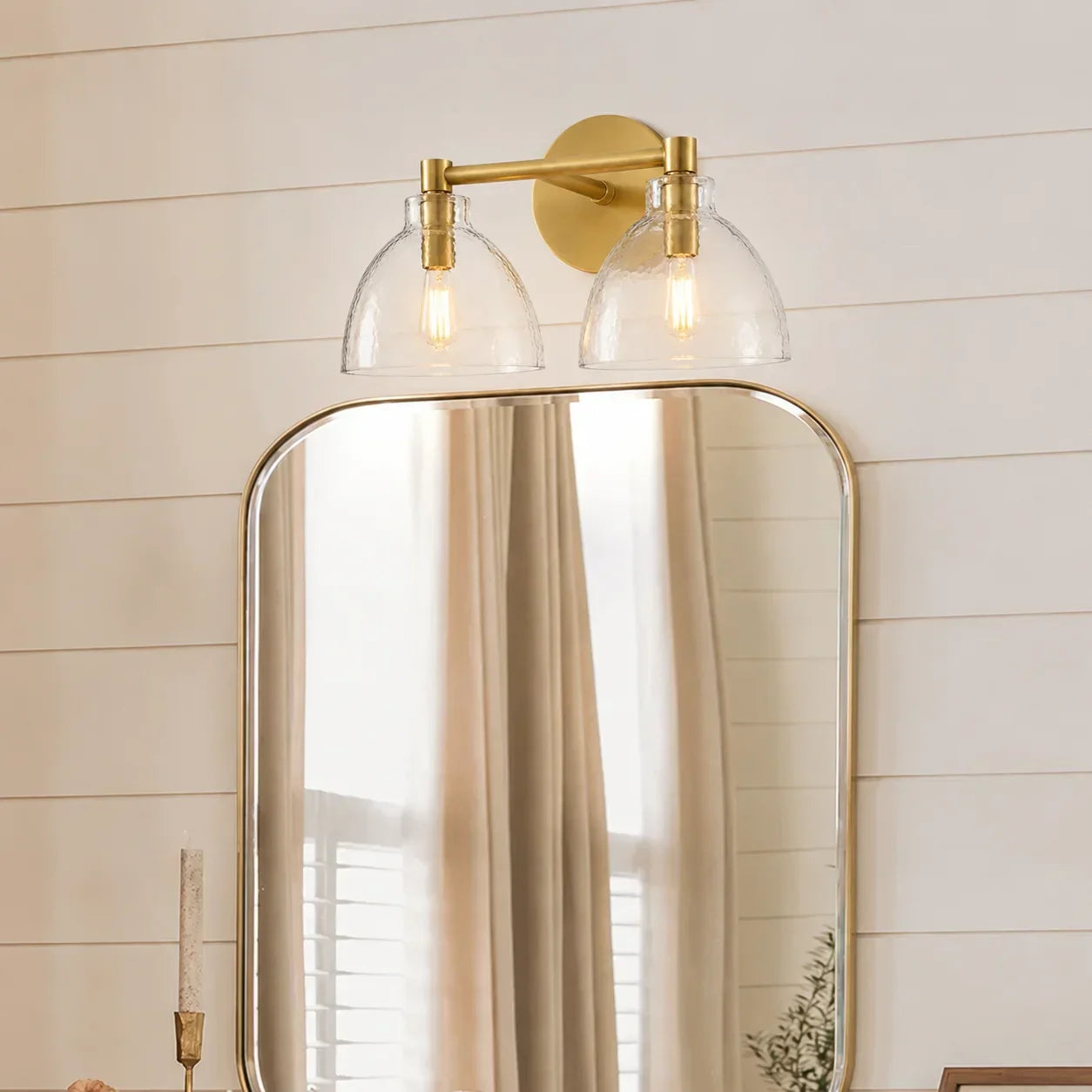 Wandlamp Gerecycled Glas Antique Brass – Minimalistische Wandverlichting voor Badkamer, Gang, Hal & Slaapkamer