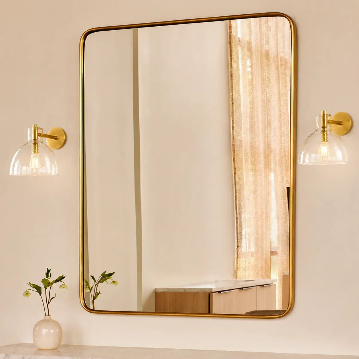 Wandlamp Gerecycled Glas Antique Brass – Minimalistische Wandverlichting voor Badkamer, Gang, Hal & Slaapkamer