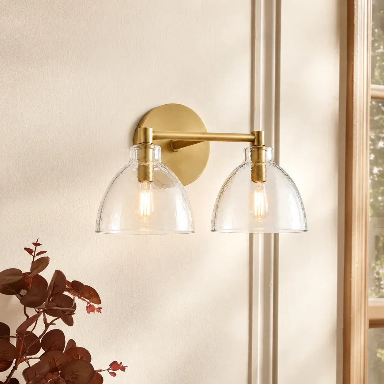 Wandlamp Gerecycled Glas Antique Brass – Minimalistische Wandverlichting voor Badkamer, Gang, Hal & Slaapkamer