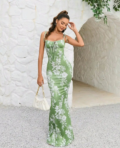 Maxikleed Bloemenprint voor Vrouw met Strikdetails Zomer