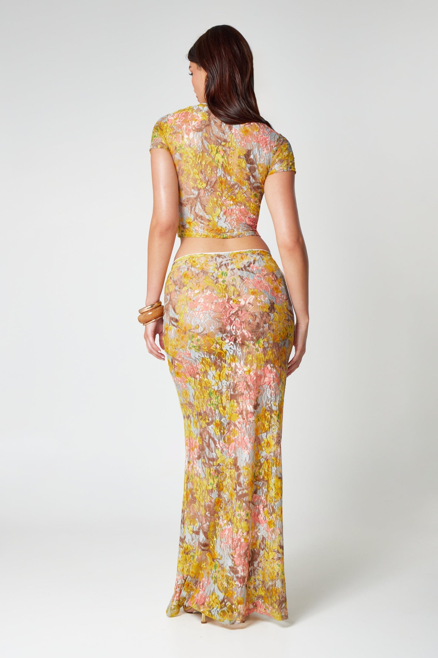 Vrouwen Set Kanten Bloemen Maxi Rok Croptop