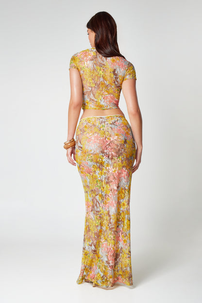 Vrouwen Set Kanten Bloemen Maxi Rok Croptop