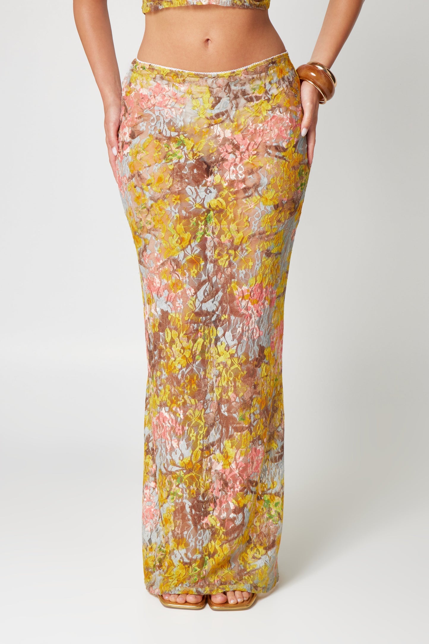 Vrouwen Set Kanten Bloemen Maxi Rok Croptop