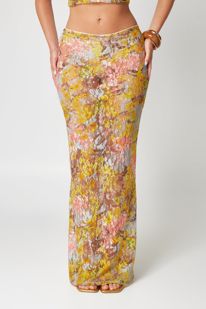 Vrouwen Set Kanten Bloemen Maxi Rok Croptop