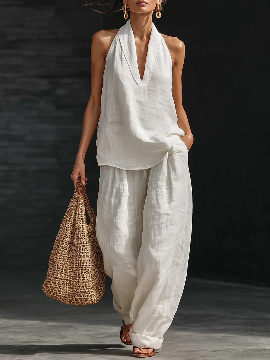 Dames Mouwloze Set Met Wijde Broek - StudioMarella