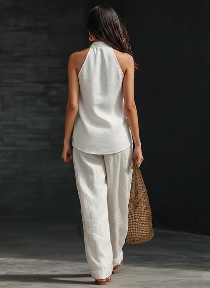 Dames Mouwloze Set Met Wijde Broek