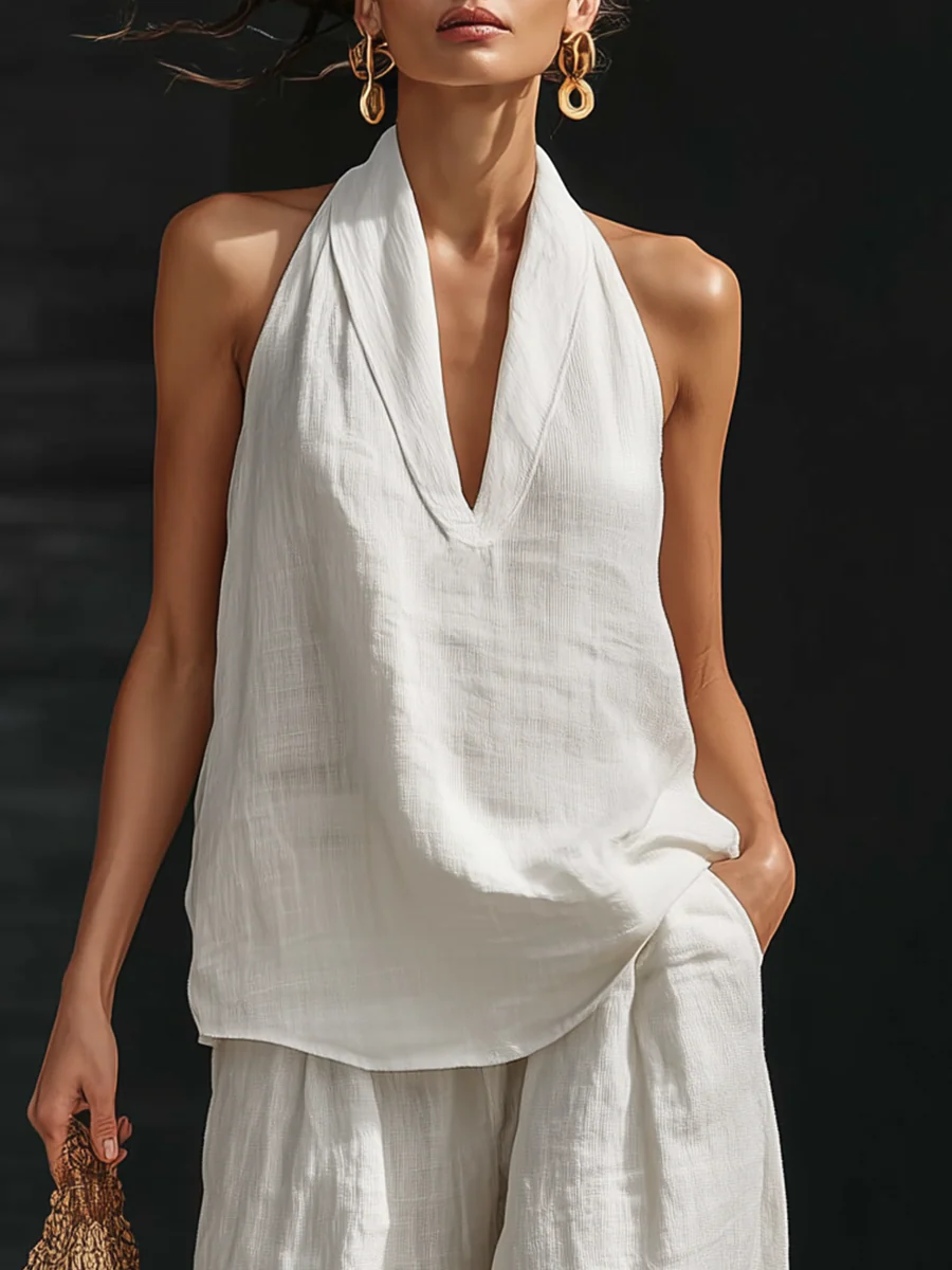 Dames Mouwloze Set Met Wijde Broek