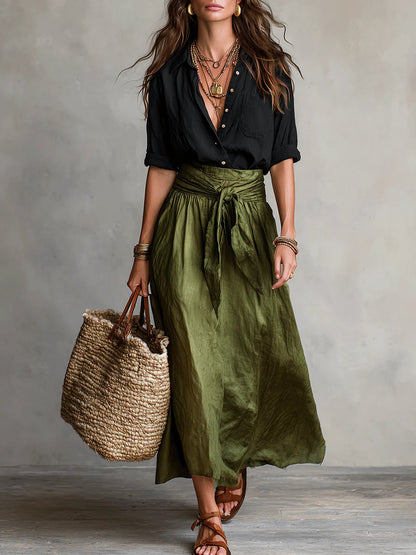 Dames 2-delige set T-shirt en midi-rok comfortabele pasvorm - StudioMarella