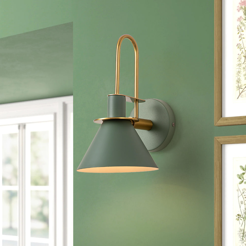 Wandlamp Kegel Zwart Wit Groen Messing 31cm E26 Mid-Century Slaapkamer Entree Gang Eetkamer Vintage Wandspot Traphal Retro