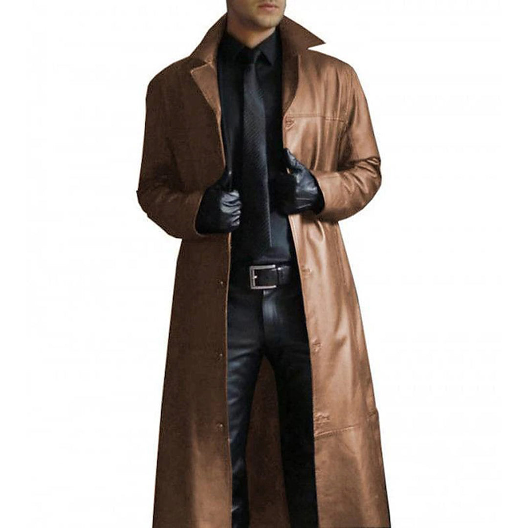 Leren Trenchcoat Heren Waterdicht Lang Model