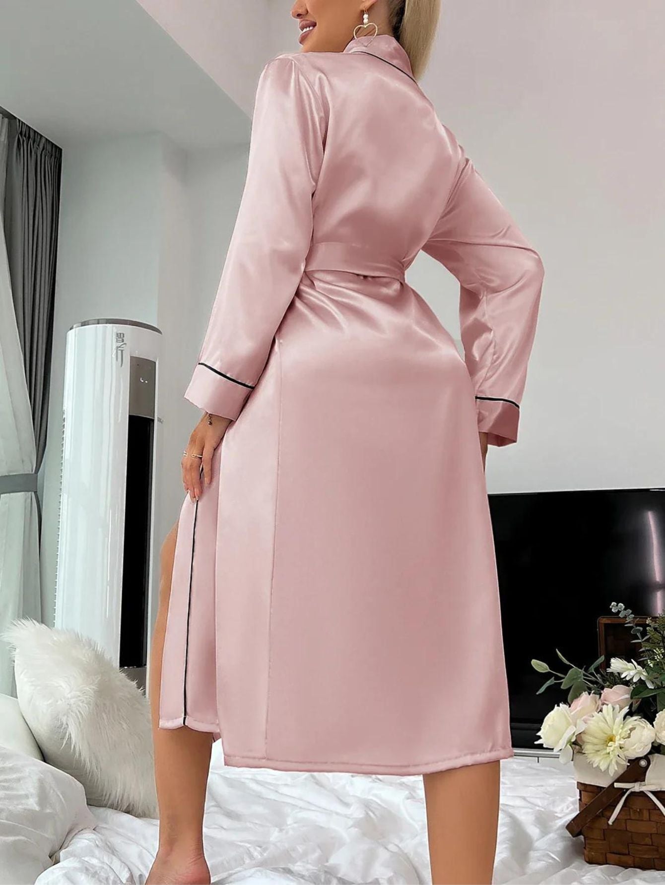 Dames Kimono Luxe Badjas Satijn met Ceintuur Elegante Pasvorm