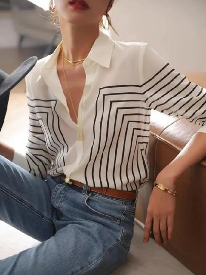 Dames Blouses Met Prints en Lapel Kraag