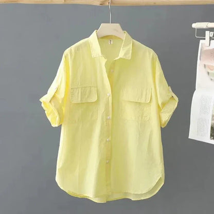 Vrouwen Poloshirt Geel Katoen Moda 2024