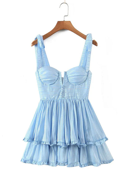 Vrouwen Ruche Chiffon Jurk Spaghetti Bandjes Zomerjurk