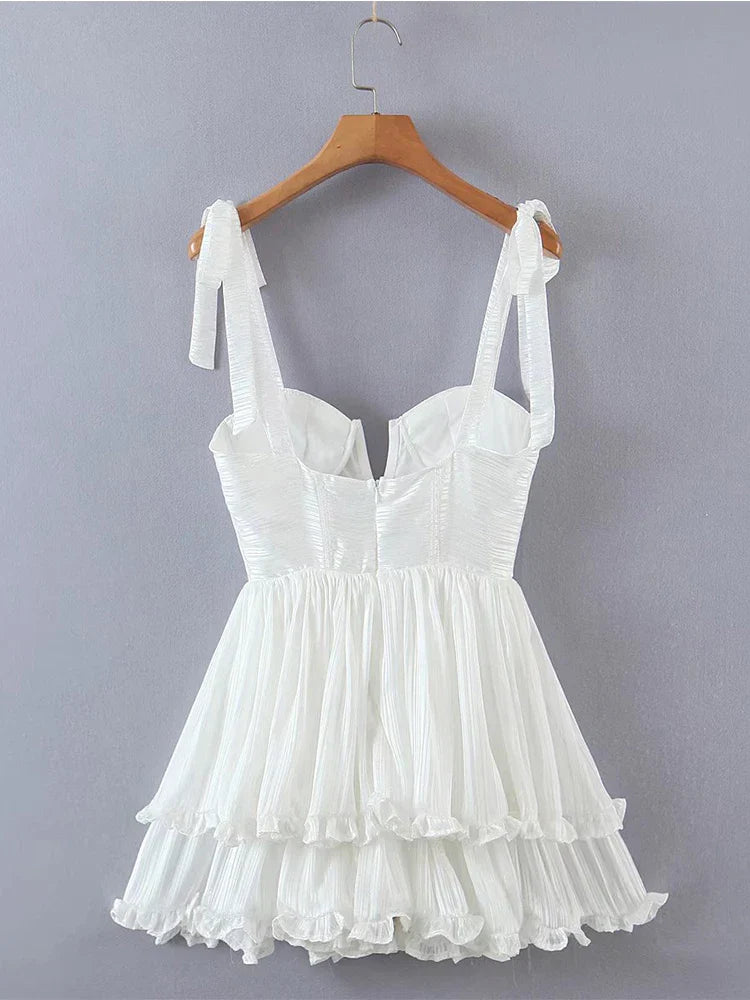 Vrouwen Ruche Chiffon Jurk Spaghetti Bandjes Zomerjurk