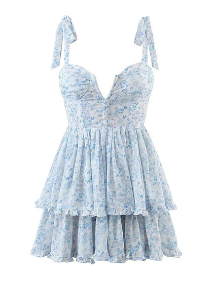 Vrouwen Ruche Chiffon Jurk Spaghetti Bandjes Zomerjurk