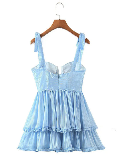Vrouwen Ruche Chiffon Jurk Spaghetti Bandjes Zomerjurk