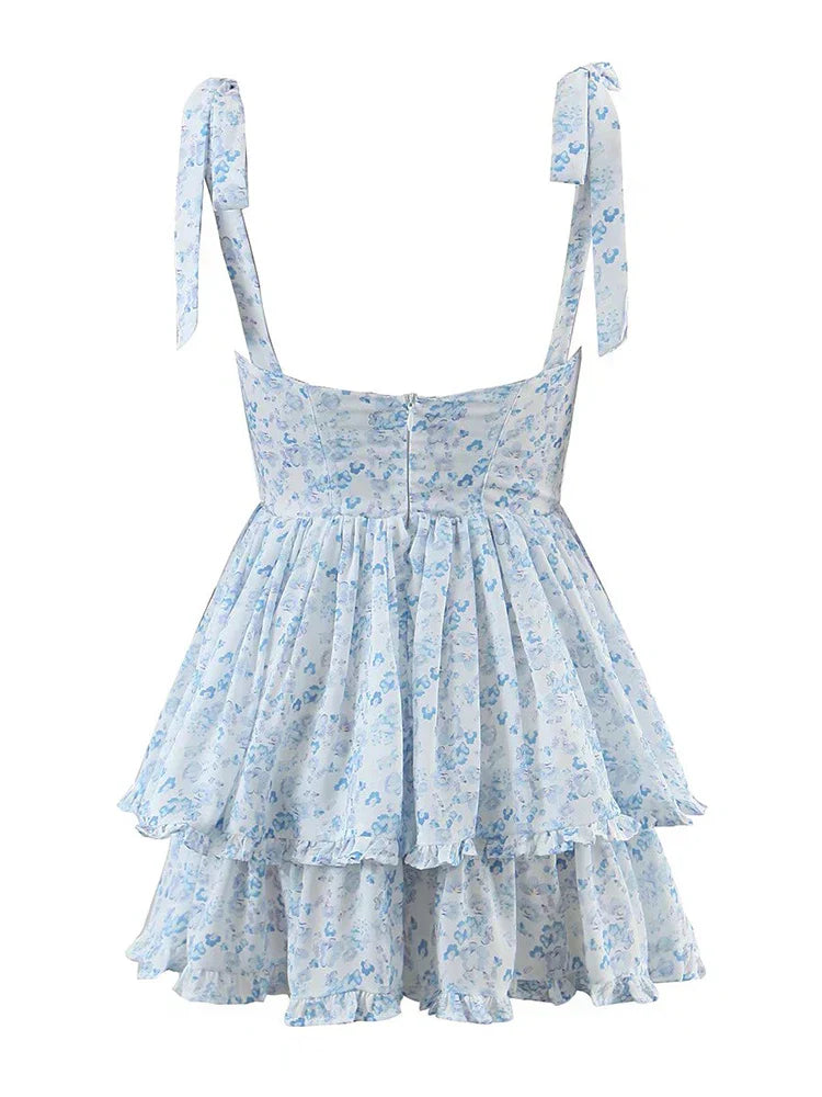 Vrouwen Ruche Chiffon Jurk Spaghetti Bandjes Zomerjurk