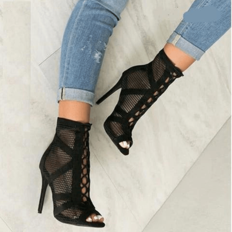 Dames Sandalen met Hoge Hak en Mesh Detail