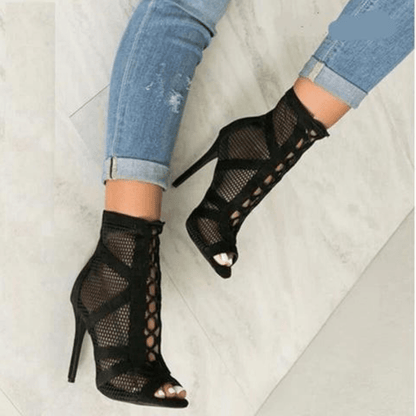 Dames Sandalen met Hoge Hak en Mesh Detail