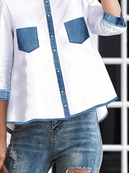 Vrouwelijke Patchwork Blouse Hoog-Laag Model