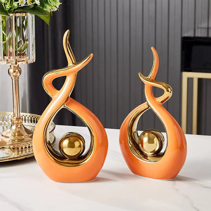 Decoratieve Sculptuur Keramiek Goud Groen Abstract 31cm Woonkamer Tafel Beeld Modern Kunstobject Interieur Decoratie