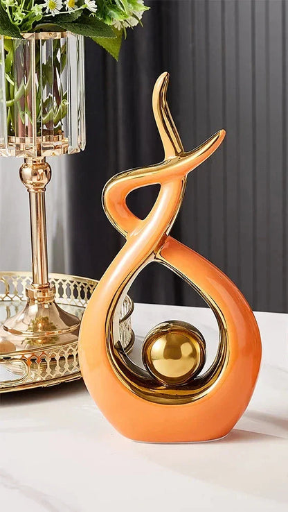 Decoratieve Sculptuur Keramiek Goud Groen Abstract 31cm Woonkamer Tafel Beeld Modern Kunstobject Interieur Decoratie