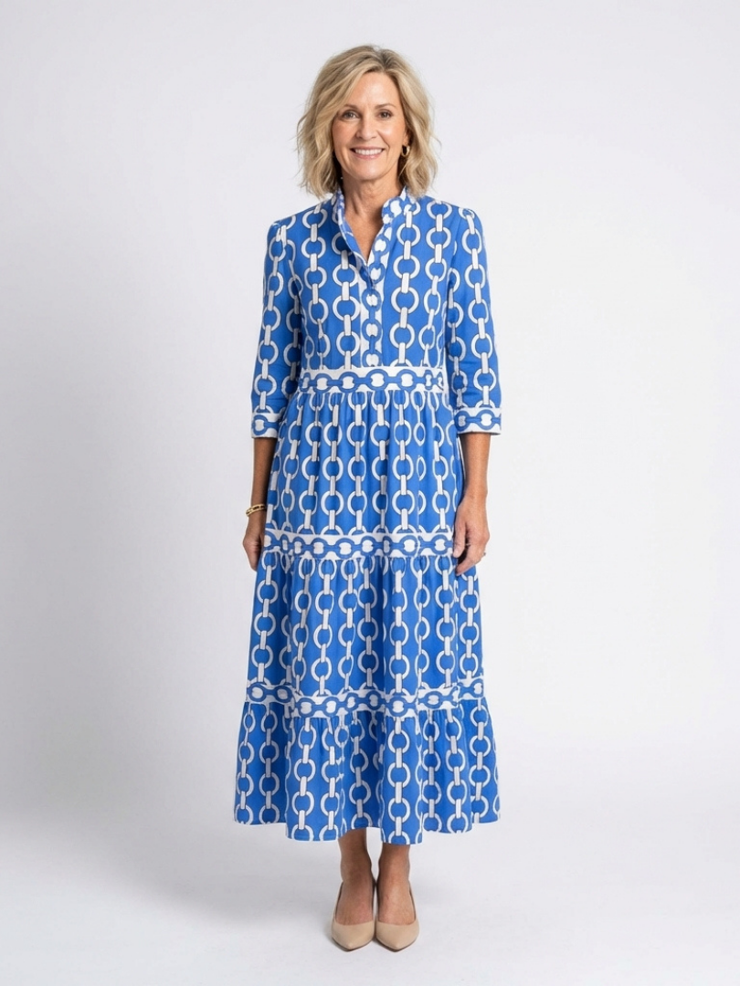 Dames Jurk Midi Lengte met V-hals en Driekwart Mouwen - StudioMarella