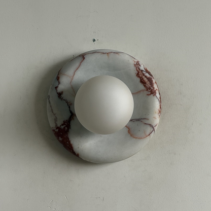 Ronde Design Wandlamp Met Marmeren Achterplaat En Glazen Bol Voor Hal En Slaapkamer
