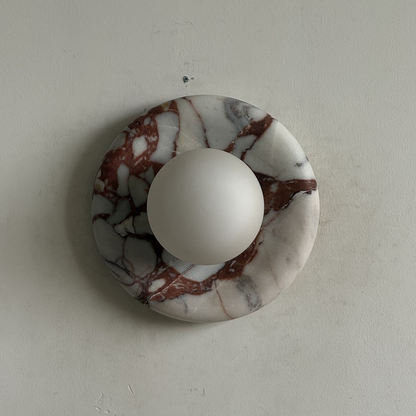 Ronde Design Wandlamp Met Marmeren Achterplaat En Glazen Bol Voor Hal En Slaapkamer