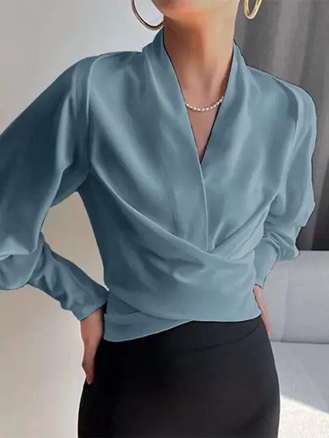 V-Hals Blouse met Pofmouwen Empire Lijf Model - StudioMarella