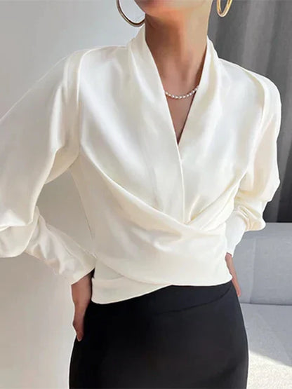 V-Hals Blouse met Pofmouwen Empire Lijf Model