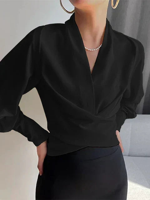 V-Hals Blouse met Pofmouwen Empire Lijf Model