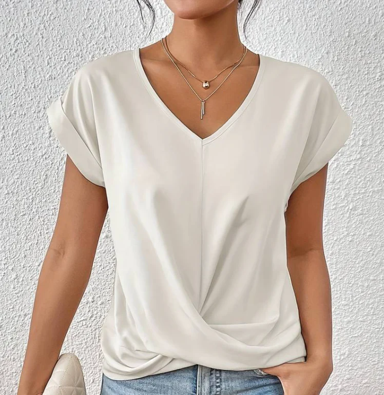 Dames T-shirt V-hals met Gekruiste Banden Losse Fit