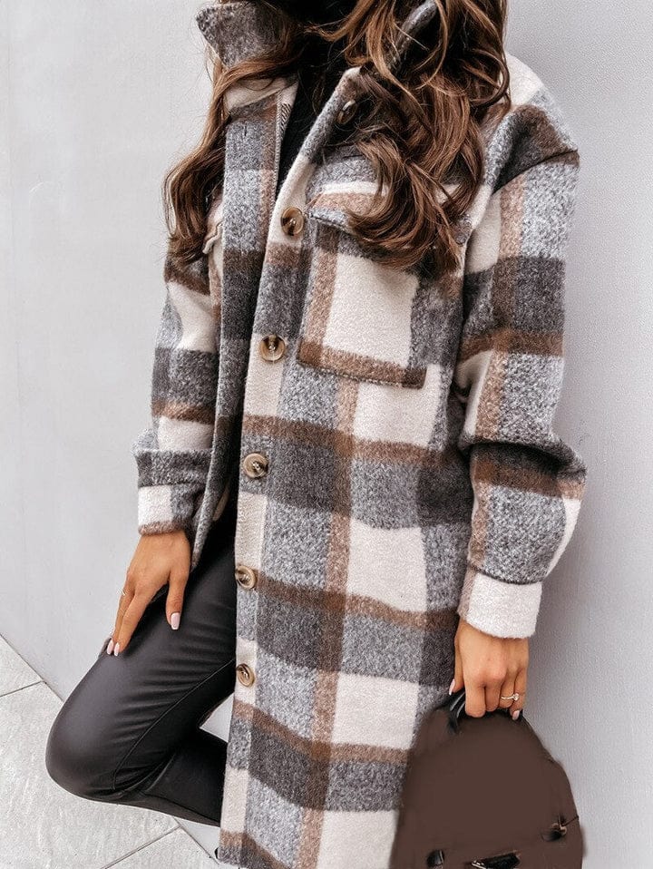 Geruite Lange Shacket voor Vrouw Carlotta → Geruite Shacket Lange Vrouwencoat Carlotta