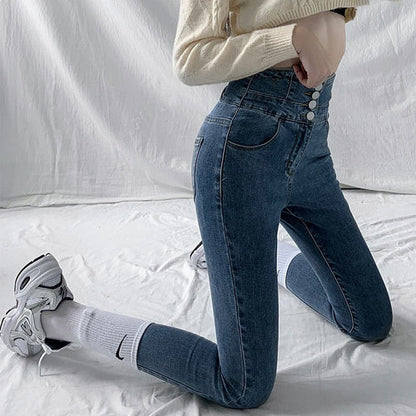 Dames Skinny Jeans Hoge Taille Vintage Stijl