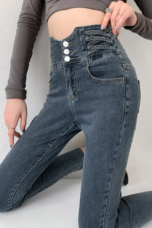 Dames Skinny Jeans Hoge Taille Vintage Stijl
