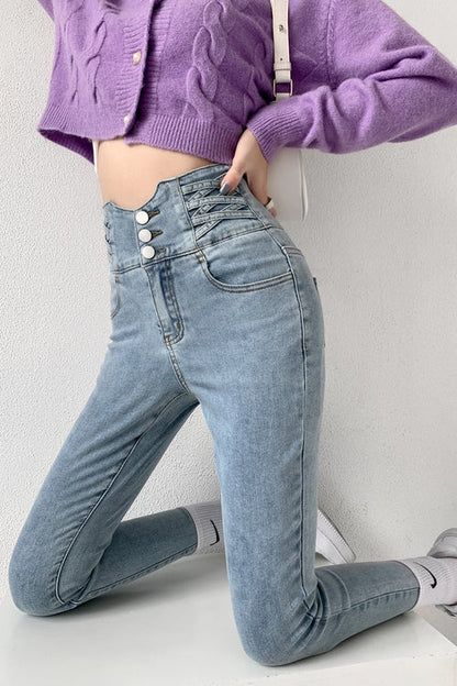 Dames Skinny Jeans Hoge Taille Vintage Stijl