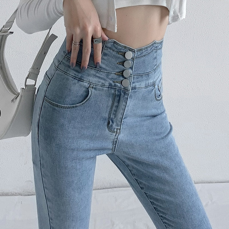 Dames Skinny Jeans Hoge Taille Vintage Stijl