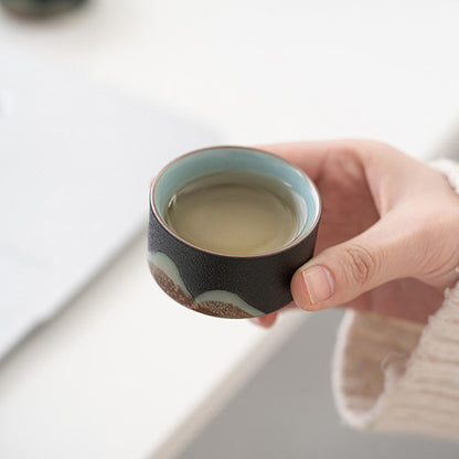 Reis Theeset Japans Keramiek Met Theepot Kopjes Reistas Berglandschap Compact