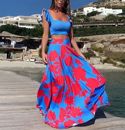 Vrouwelijke Zomerjurk Boho Print Tweedelig Jurk