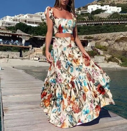 Vrouwelijke Zomerjurk Boho Print Tweedelig Jurk