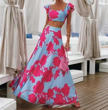 Vrouwelijke Zomerjurk Boho Print Tweedelig Jurk