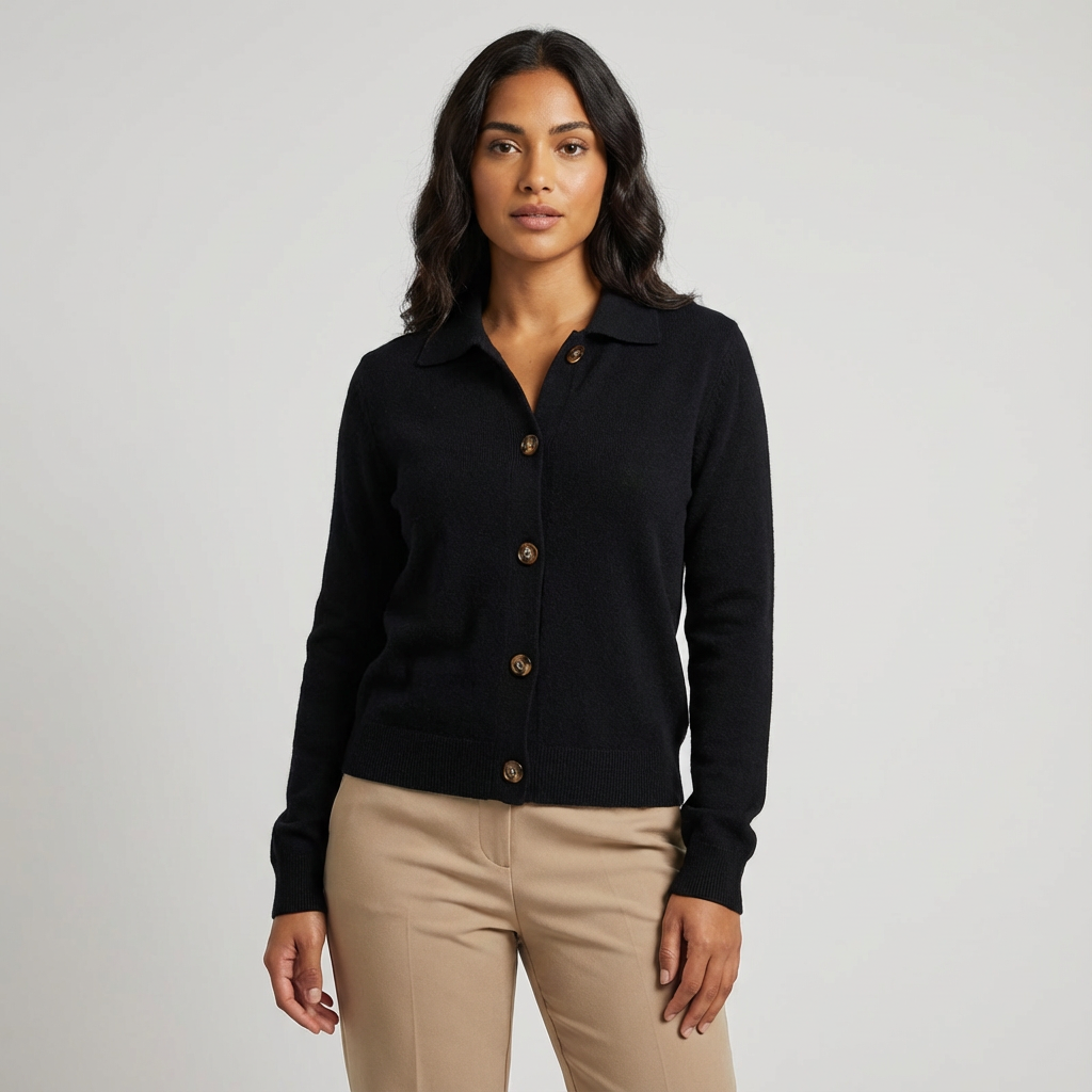 Zacht Gebreid Zwart Dames Vest | Knoopsluiting 1