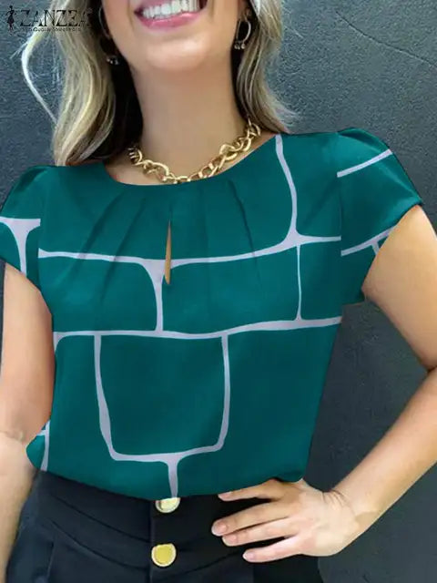 Vrouwelijke Blouse Korte Mouwen Zomerse Bloemenprint - StudioMarella