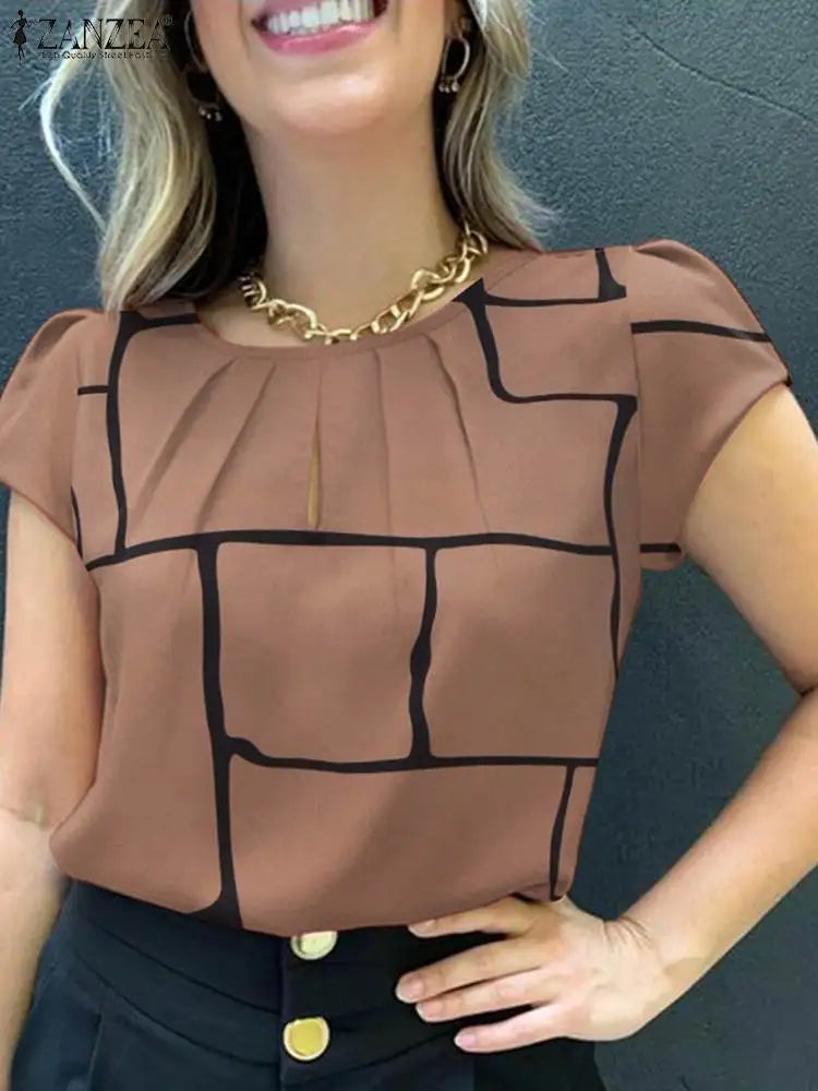 Vrouwelijke Blouse Korte Mouwen Zomerse Bloemenprint
