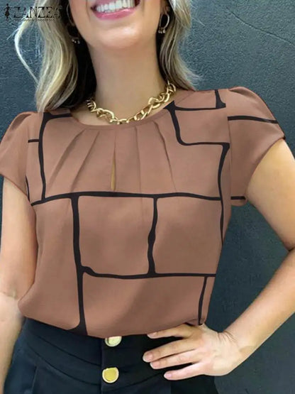 Vrouwelijke Blouse Korte Mouwen Zomerse Bloemenprint