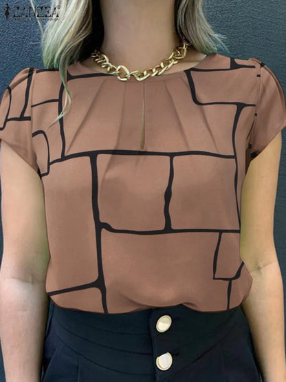 Vrouwelijke Blouse Korte Mouwen Zomerse Bloemenprint