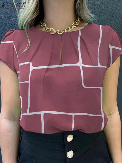 Vrouwelijke Blouse Korte Mouwen Zomerse Bloemenprint