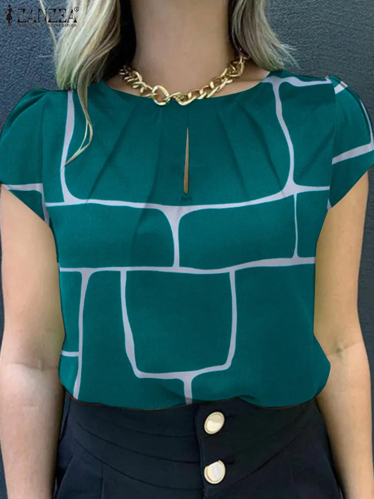 Vrouwelijke Blouse Korte Mouwen Zomerse Bloemenprint